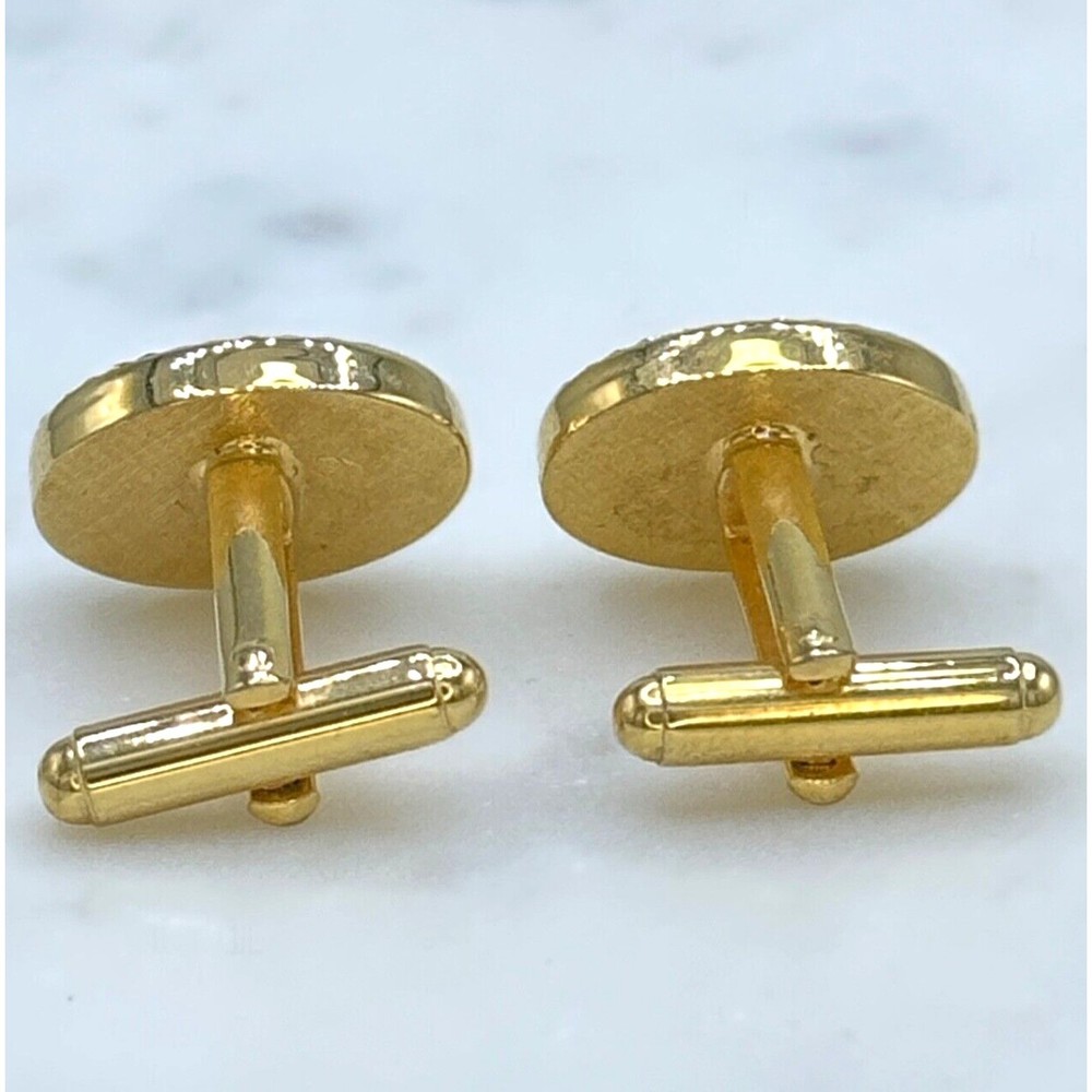 Vintage Oval Black Center & Gold Tone Bullet Back Elegant Formal Cufflinks - Picture 9 of 10